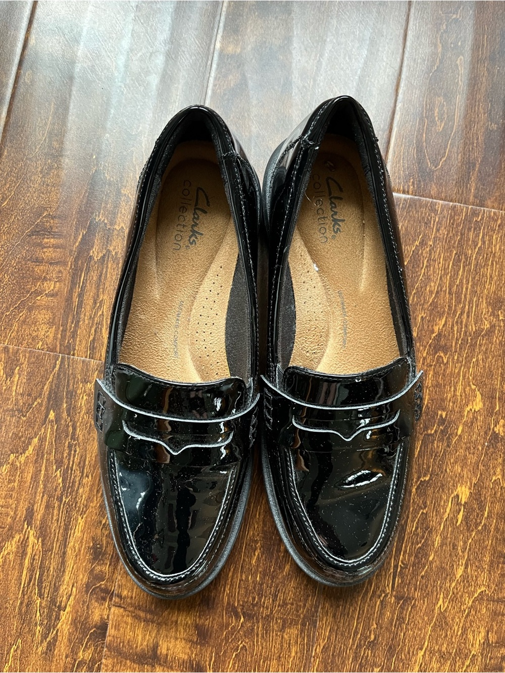 Clarks Black Patent Leather Penny Loafers - Women's Flats